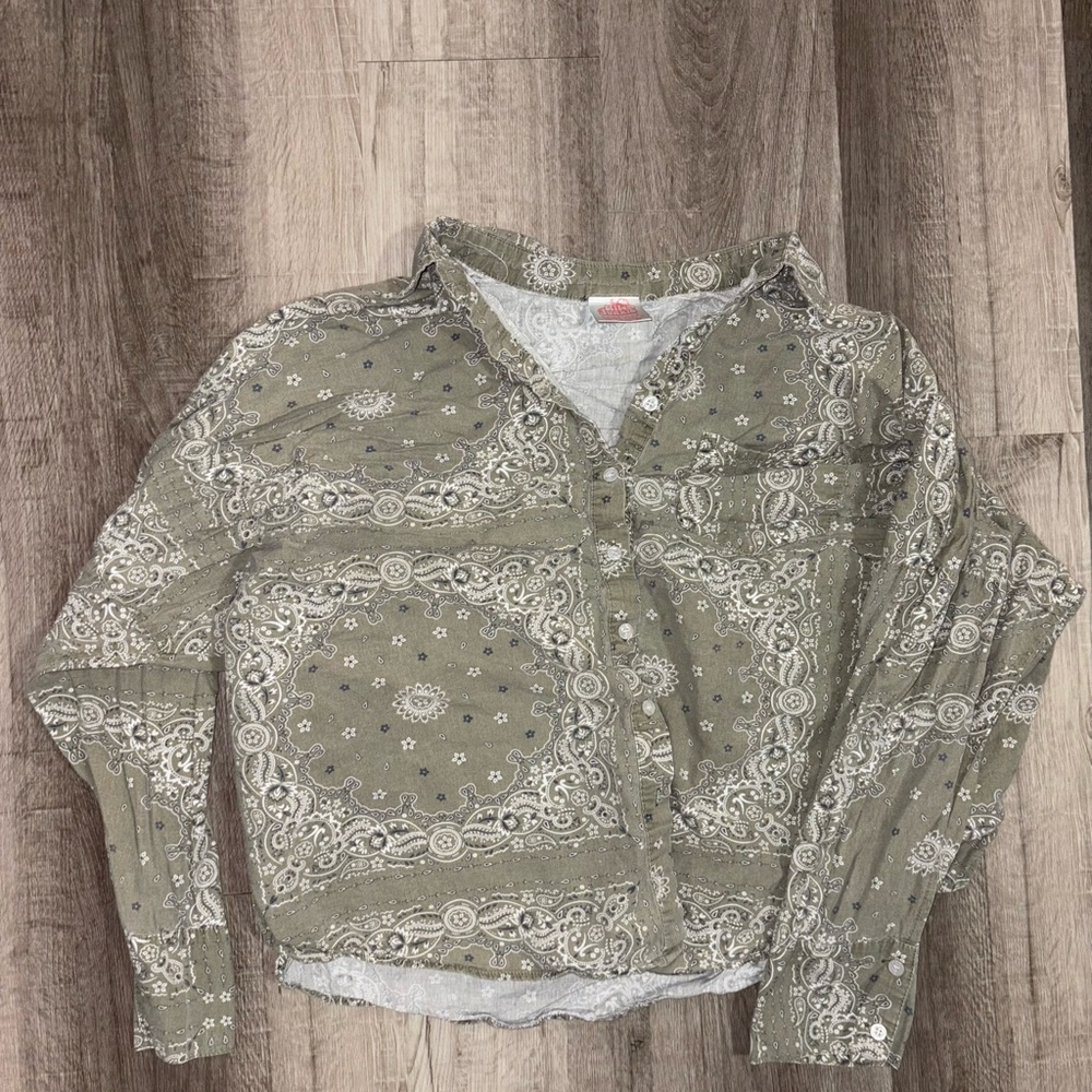 Olive Green Paisley Button-Up Shirt